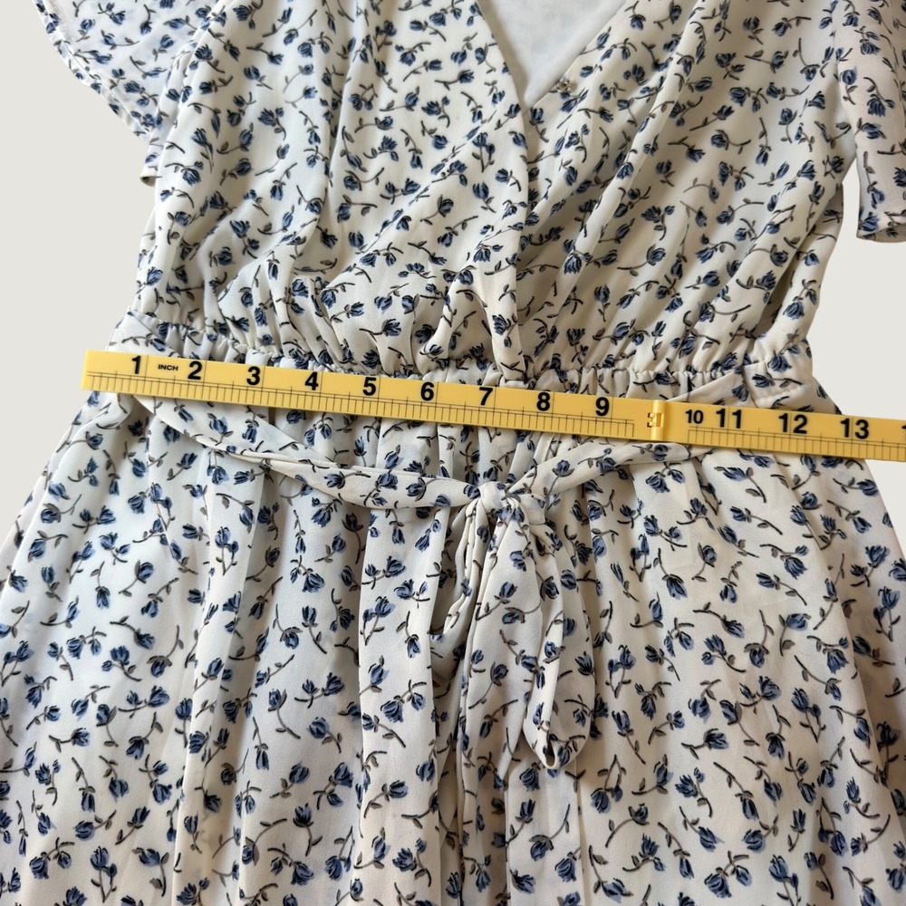 Sienna Sky Women Blue Floral High Low Wrap Dress Short Flutter Sleeve White S - Picture 5 of 7